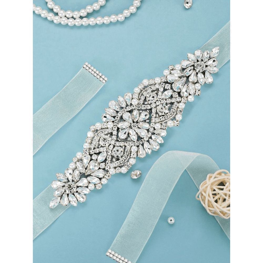 Rhinestone Beaded Wedding Bridal Prom Crystal Applique Sash Waist Belt NEW